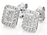 White Diamond Platinum Over Sterling Silver Cluster Earrings 0.60ctw