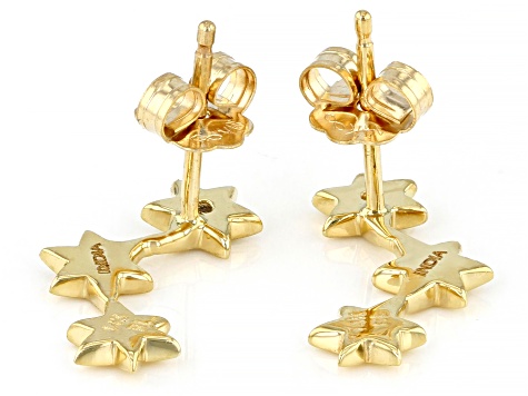 White Diamond Accent 14k Yellow Gold Star Climber Earrings