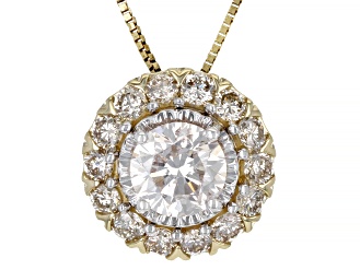 White Diamond 10k Yellow Gold Halo Slide Pendant With 18" Box Chain 1.00ctw