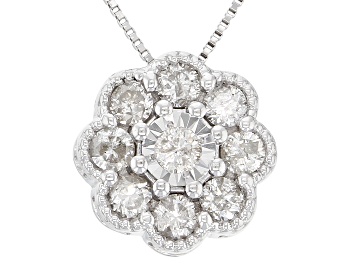 Picture of White Diamond 10k White Gold Cluster Slide Pendant With 18" Box Chain 0.50ctw