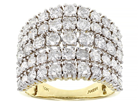 White Diamond 10k Yellow Gold Wide Band Ring 3.00ctw