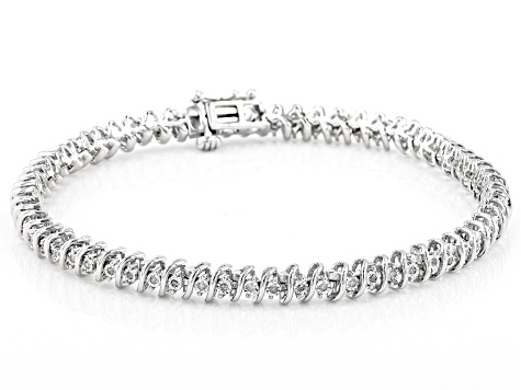 White Diamond Rhodium Over Sterling Silver Tennis Bracelet 0.25ctw ...