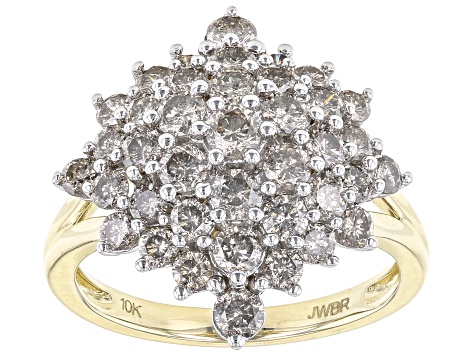 Champagne Diamond 10k Yellow Gold Cluster Ring 2.00ctw