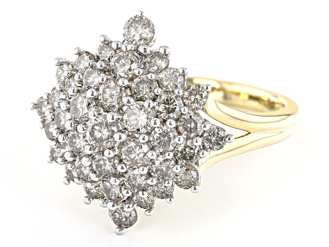 Champagne Diamond 10k Yellow Gold Cluster Ring 2.00ctw