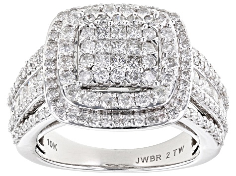 White Diamond 10k White Gold Cluster Ring 2.00ctw