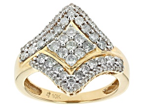 White Diamond 10K Yellow Gold Cluster Ring 1.00ctw