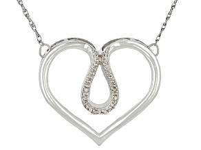 White Ice Sterling Silver Heart Shaped with Flower Center Diamond Necklace 18