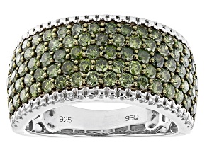 Green Diamond Rhodium Over Sterling Silver Wide Band Ring 2.00ctw
