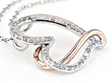 White Diamond Rhodium And 14K Rose Gold Over Sterling Silver Heart Pendant With Chain 0.25ctw