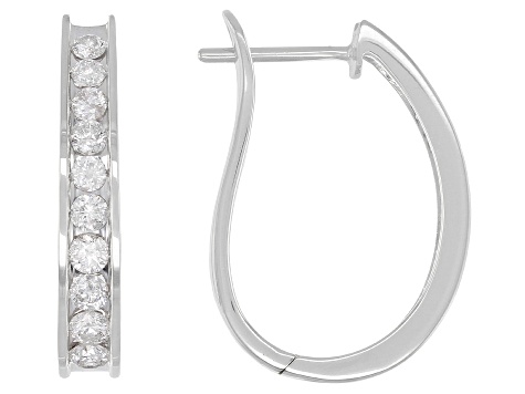 White Diamond 14K White Gold Hoop Earrings 1.00ctw