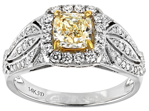 Natural Yellow And White Diamond 14K White Gold Ring 1.44ctw