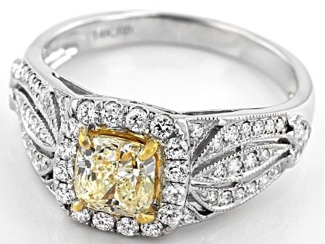 Natural Yellow And White Diamond 14K White Gold Ring 1.44ctw