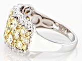 Natural Yellow And White Diamond 14K White Gold Wide Band Ring 2.00ctw