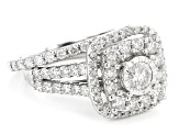 White Diamond 10K White Gold Cluster Ring With Matching Band 2.00ctw