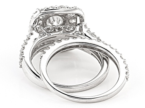 White Diamond 10K White Gold Cluster Ring With Matching Band 2.00ctw