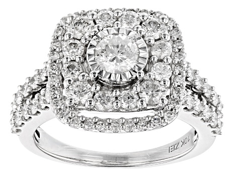 White Diamond 10K White Gold Cluster Ring With Matching Band 2.00ctw