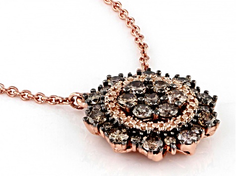 Champagne Diamond 14K Rose Gold Over Sterling Silver Cluster Necklace 0.80ctw