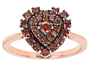 Red Diamond 14K Rose Gold Over Sterling Silver Heart Cluster Ring 0.65ctw