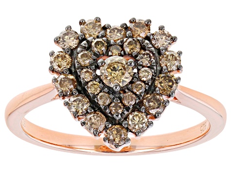 Champagne Diamond 14K Rose Gold Over Sterling Silver Heart Cluster Ring 0.65ctw