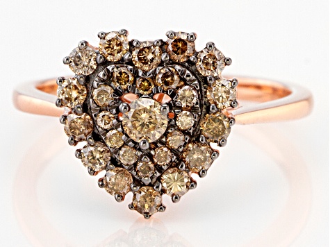 Champagne Diamond 14K Rose Gold Over Sterling Silver Heart Cluster Ring 0.65ctw