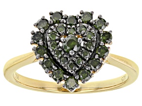 Green Diamond 14K Yellow Gold Over Sterling Silver Heart Cluster Ring 0.65ctw