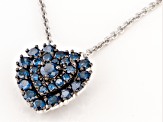 Blue Diamond Rhodium Over Sterling Silver Heart Cluster Pendant With Chain 0.75ctw