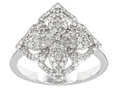 White Diamond Rhodium Over Sterling Silver Cluster Ring 0.63ctw ...