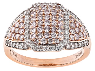 Natural Pink And White Diamond 14K Rose Gold Cluster Ring 1.00ctw