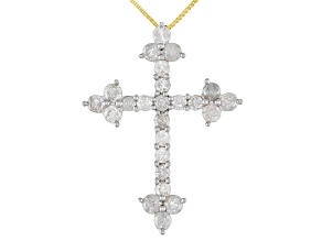 White Diamond 10K Yellow Gold Cross Pendant With Chain 1.00ctw