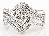 White Diamond 10K White Gold Cluster Ring 1.00ctw