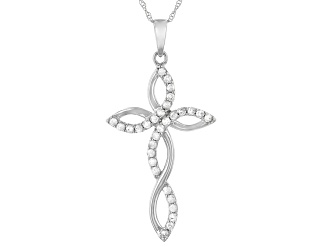 White Diamond 10K White Gold Cross Pendant With Chain 0.35ctw