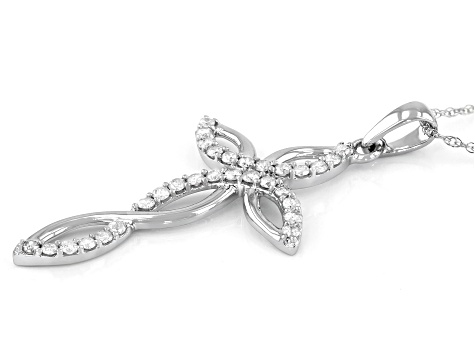 White Diamond 10K White Gold Cross Pendant With Chain 0.35ctw