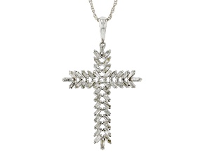 White Diamond Rhodium Over Sterling Silver Cross Pendant With Chain 0.75ctw