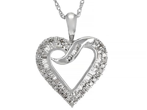 White Diamond Rhodium Over Sterling Silver Heart Pendant With Chain 0.55ctw