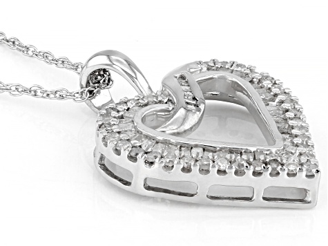 White Diamond Rhodium Over Sterling Silver Heart Pendant With Chain 0.55ctw