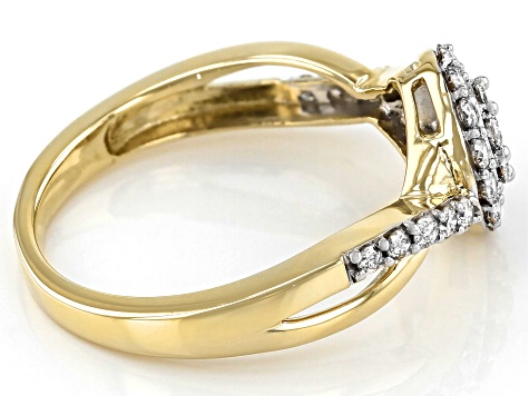 White Diamond 10K Yellow Gold Cluster Ring 0.50ctw