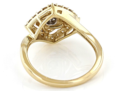 White Diamond 10K Yellow Gold Cluster Ring 0.45ctw