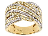 Natural Yellow And White Diamond 10K Yellow Gold Wide Band Ring 1.50ctw