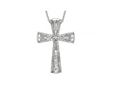 White Diamond Rhodium Over Sterling Silver Cross Pendant With Chain 0.50ctw