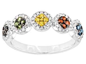 Picture of Multi-Color Diamond Rhodium Over Sterling Silver Band Ring 0.60ctw