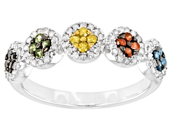 Picture of Multi-Color Diamond Rhodium Over Sterling Silver Band Ring 0.60ctw