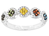 Multi-Color Diamond Rhodium Over Sterling Silver Band Ring 0.60ctw