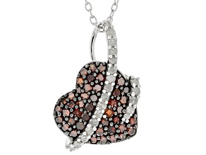 Red And White Diamond Rhodium Over Sterling Silver Heart Cluster Pendant With Chain 0.75ctw