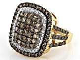 Champagne Diamond 14K Yellow Gold Over Sterling Silver Cluster Ring 1.75ctw