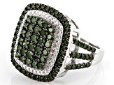 Green Diamond Rhodium Over Sterling Silver Cluster Ring 1.75ctw