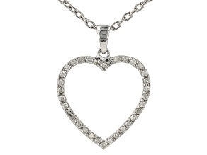 White Diamond Rhodium Over Sterling Silver Heart Pendant With 18" Cable Chain 0.50ctw