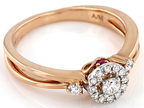 White Diamond With Round Pink Sapphire Accents 10k Rose Gold Ring 0.25ctw