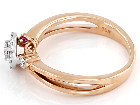 White Diamond With Round Pink Sapphire Accents 10k Rose Gold Ring 0.25ctw