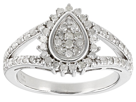 White Diamond Rhodium Over Sterling Silver Cluster Ring 0.75ctw