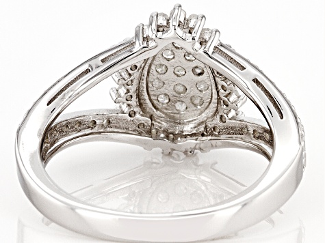 White Diamond Rhodium Over Sterling Silver Cluster Ring 0.75ctw